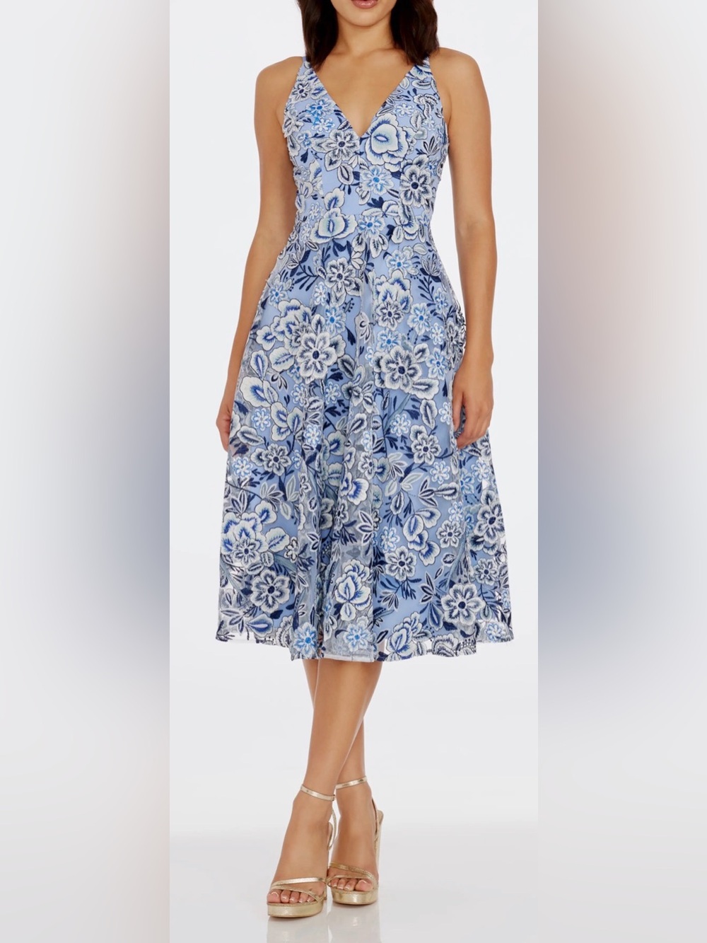 NEW Dress the Population Elisa 3d floral blue navy Dress sz 4
